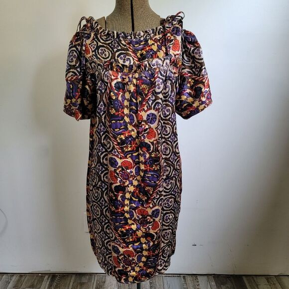 Anthropologie YASB Silk Puff Sleeve Dress Size Medium - Picture 1 of 6